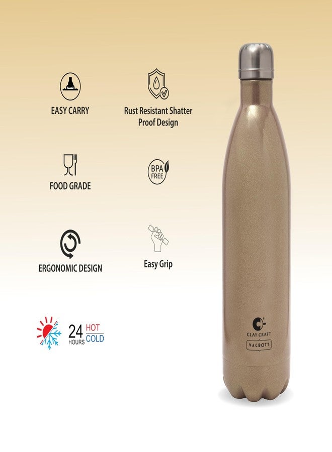 Clay Craft Vacbott Vaccum Bottle, Stark Sparkle Double Walled 24 Hours Hot and Cold Water Bottle - 1 Piece - 1000 ml (Sparkle Gold) Water Bottles for School, Office, Home, Gym, Leakproof, Rust free - Image 3